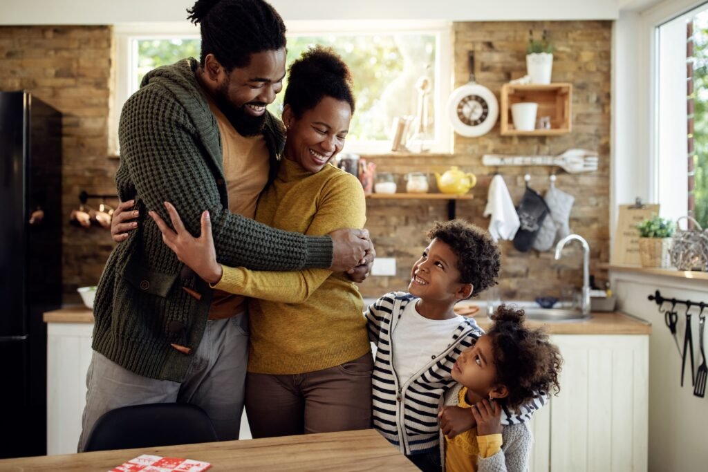 embraced african american family talking kitchen 1